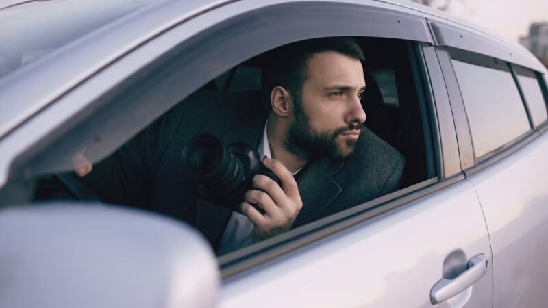 車から撮影する男性
