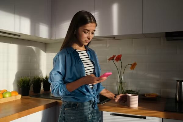 スマホを見る女性